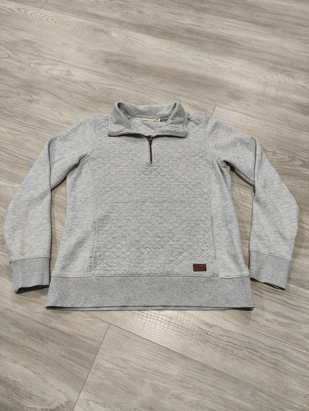 L.L. Bean Quilted Quarter Zip Pullover Sweatshirt Light Gray Heather Size Small